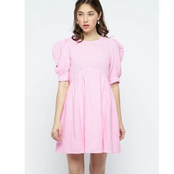 ✨NWOT✨MERCI✨PINK PUFF SLEEVE SHIFT DRESS - Picture 2 of 3